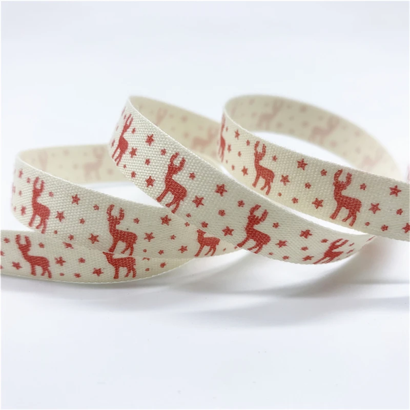 5yards/Lot 10mm 100% Cotton Ribbon Handmade Design Printed Stars Ribbon For Apparel Sewing Fabric DIY Christmas Decoration