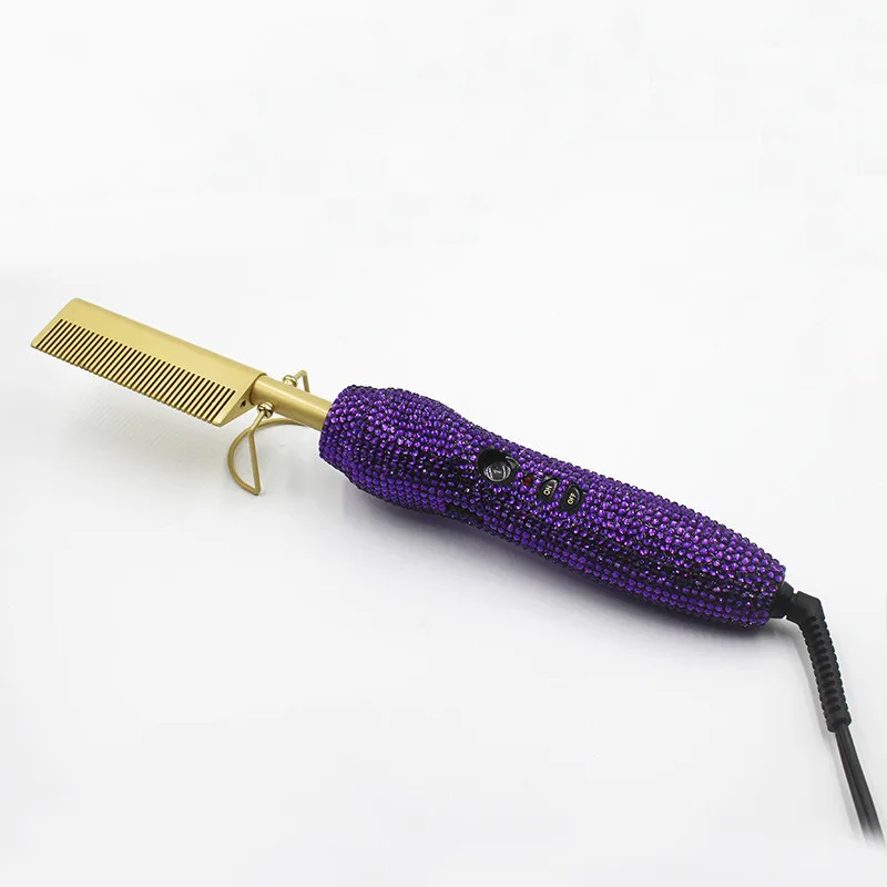 2 In 1 Hot Rhinestone หวี Straightener ไฟฟ้าผม Straightener ผม Curler ใช้เปียกผมแบนเตารีดร้อนความร้อนหวี