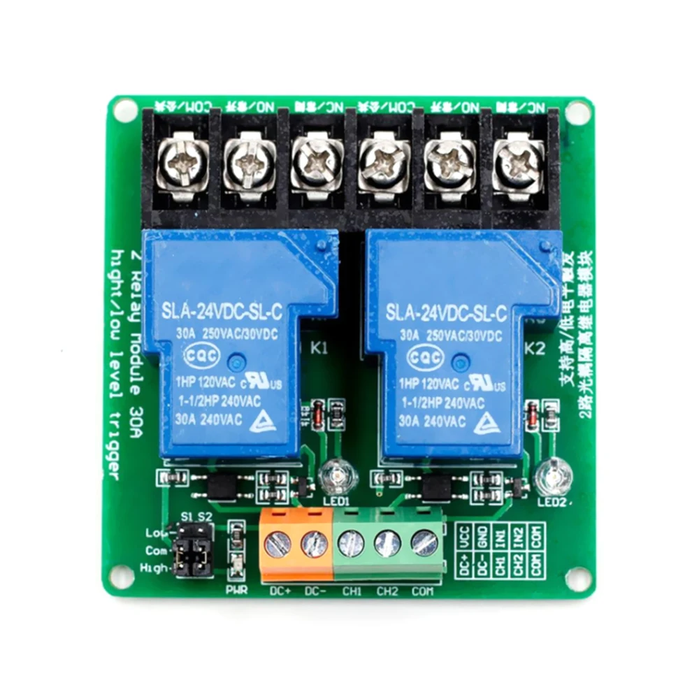 

2-Way 30A High and Low Level Trigger Relay Module 5V Smart Home Automation Control1