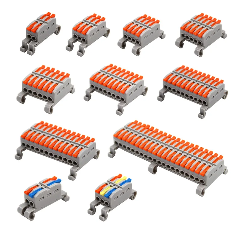 Mini Wire Electrical Connectors Rail Type 2-20 Pins Fast Universal Compact Conductor Wiring Cable Push-in Butt Terminal Block