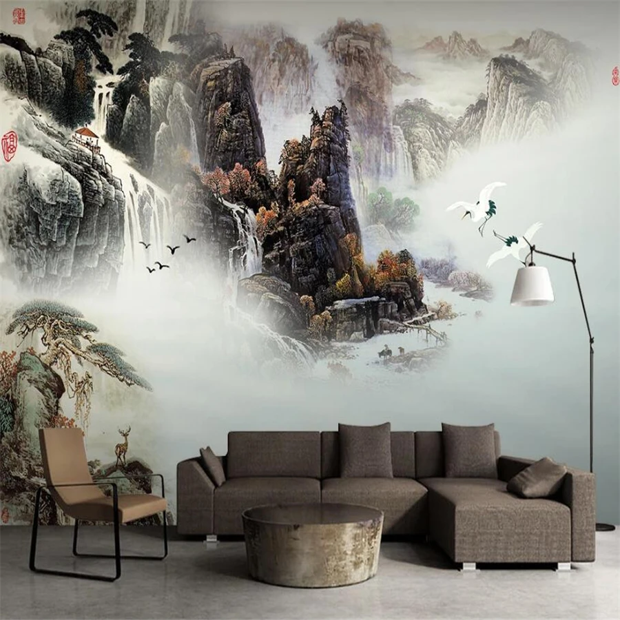 

Customized wallpaper 3d mural flowing water fortune Chinese TV background wall living room bedroom atmospheric landscape 3d обои