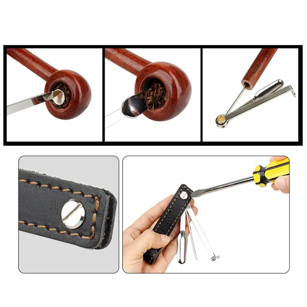 Smoking Pipe Leather Tobacco Pipes Accessories Holder Bracket Rack Stand With Stainless Steel Pipe Cleaner Tamper Tool