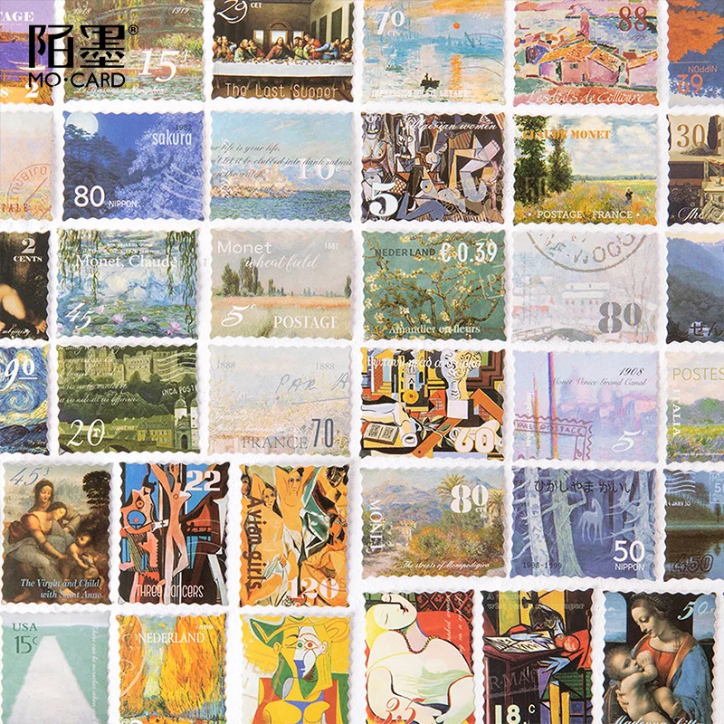 World Famous Paintings Stamp Collection Paper Small Diary Mini Cute box Stickers set Scrapbooking Cute Flakes Journal Stationery