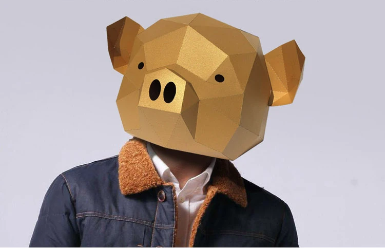 Pre Cut Paper Mask 3D Pig Head Halloween Costume Cosplay DIY Paper Craft Model Mask Christmas