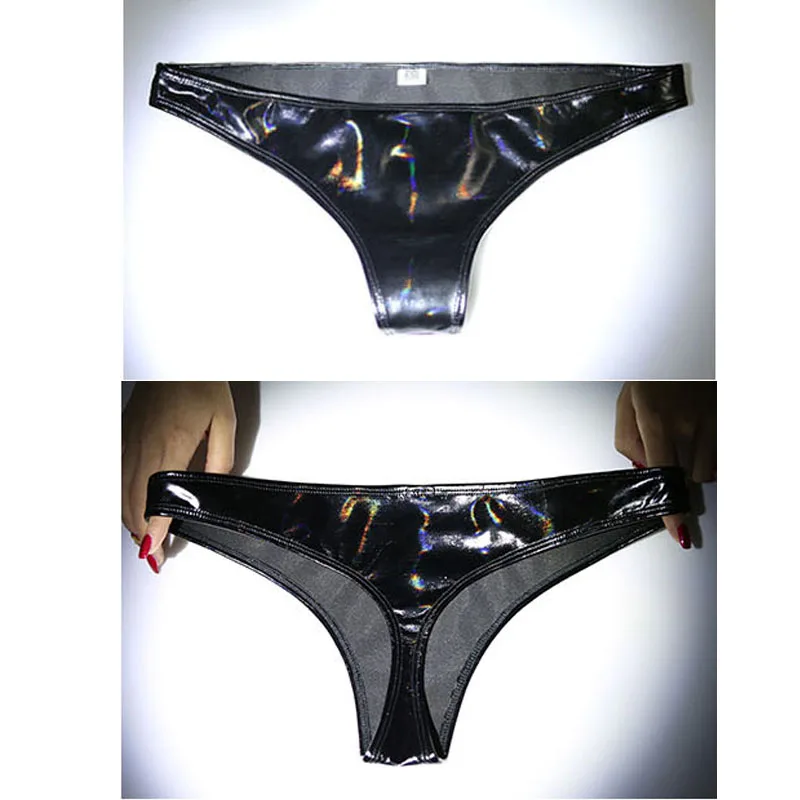 Women Hot Panties PU Leather Sexy Underwear T-Crotch Briefs Shiny High Cut Triangle Pants Dazzle Colour Lingerie Bright Surface