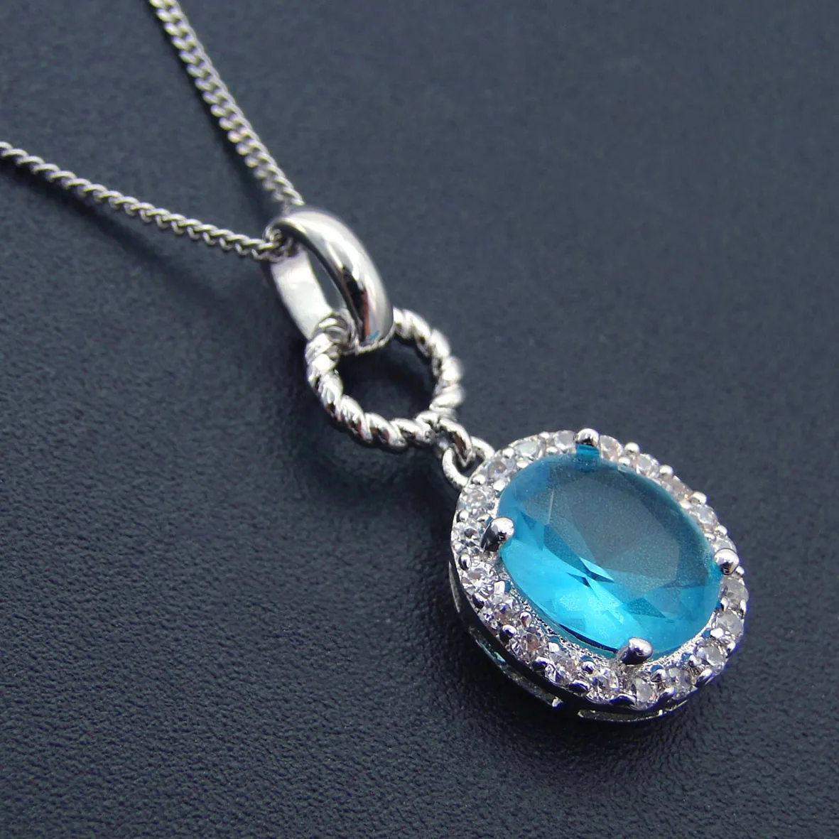 Brass Classic Retro Blue Zircon Pendant Chain Gift Giving