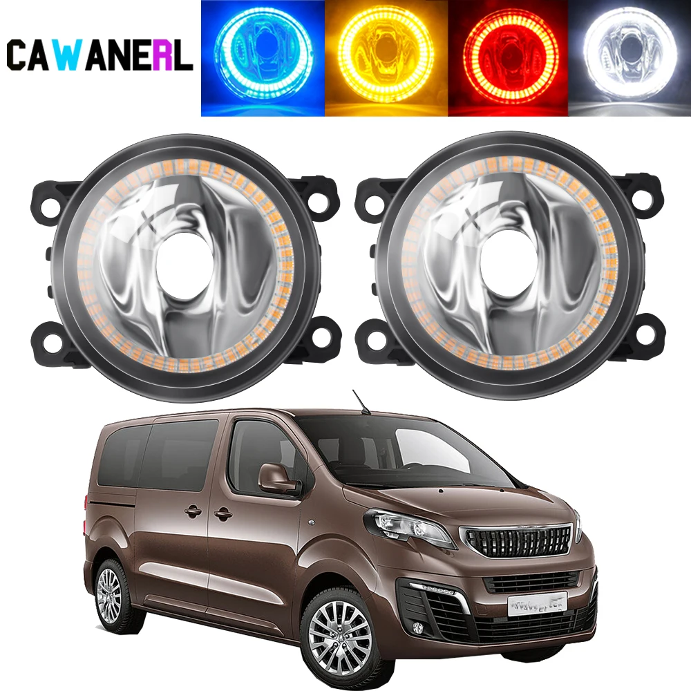 2 X Angel Eye Fog Light Assembly Lampshade + Bulbs For Peugeot Traveller 2016 2017 2018 Car Halo Ring Fog Daytime Lamp DRL 20W