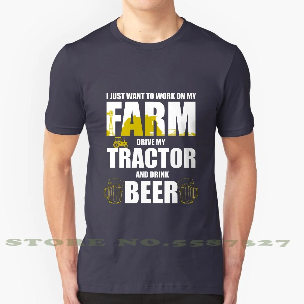 Farm Tractor Beer 100% Cotton T-Shirt Farm Farmer Tractor Farming Beer Crops Grain Corn Pigs Cows Work