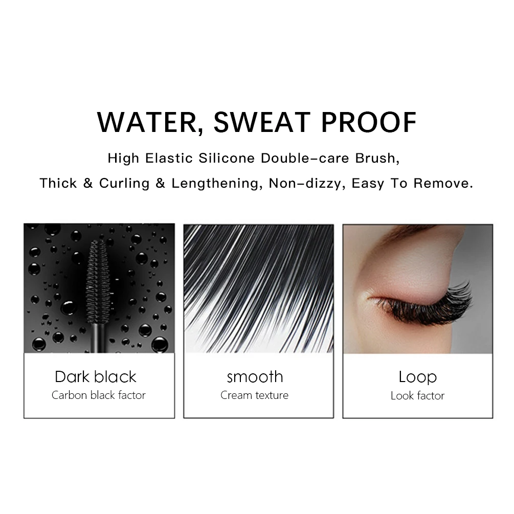 QIBEST Black Mascara Silky Eyelashes Lengthening Eye Cosmetics Eyelashes Makeup Waterproof Rimel Mascara Eyelash Extension Thick