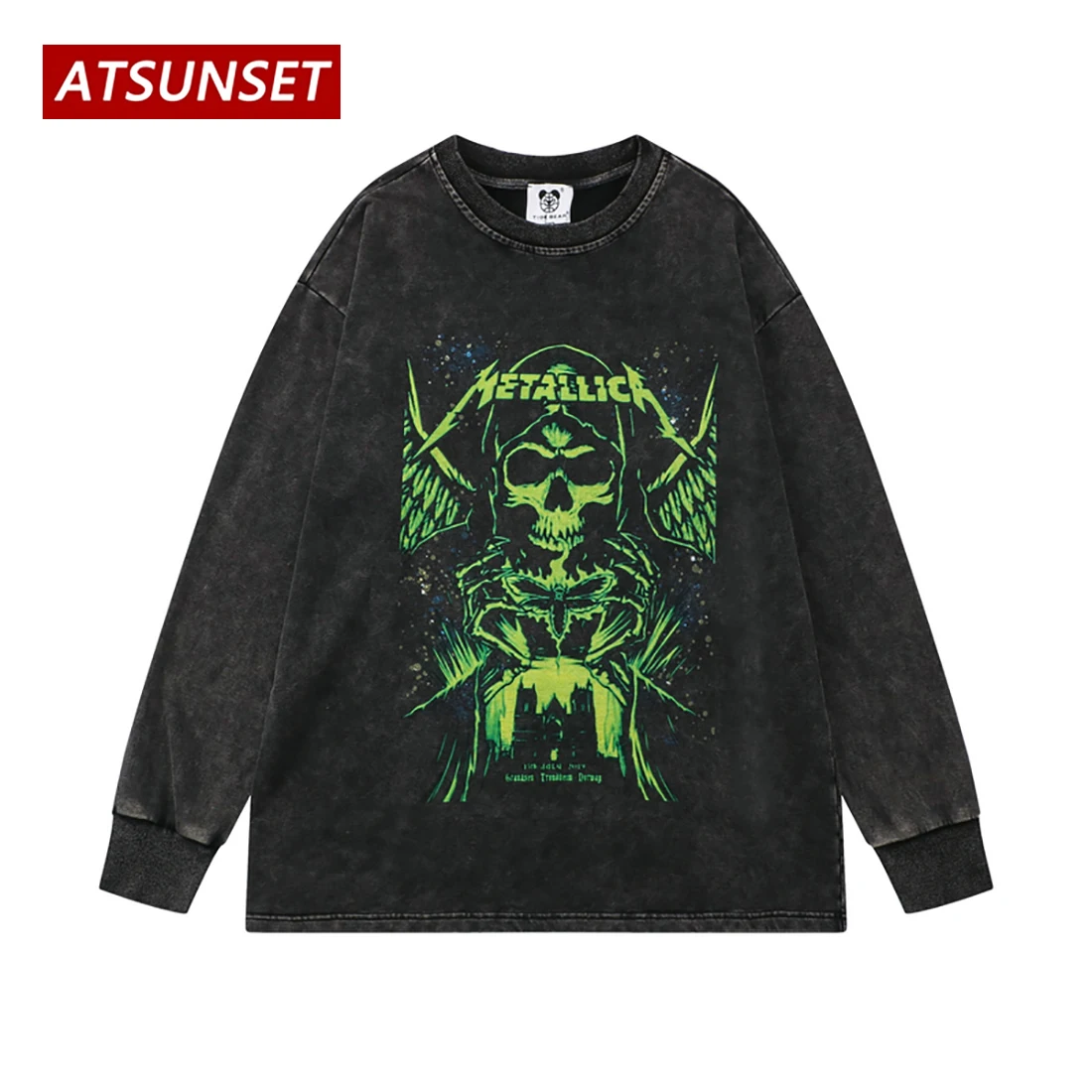 ATSUNSET Skeleton Soul Of Hell Print Sweatshirt Autumn Cotton Pullover Hip Hop Street Retro Style Round Neck Hoodie Tops