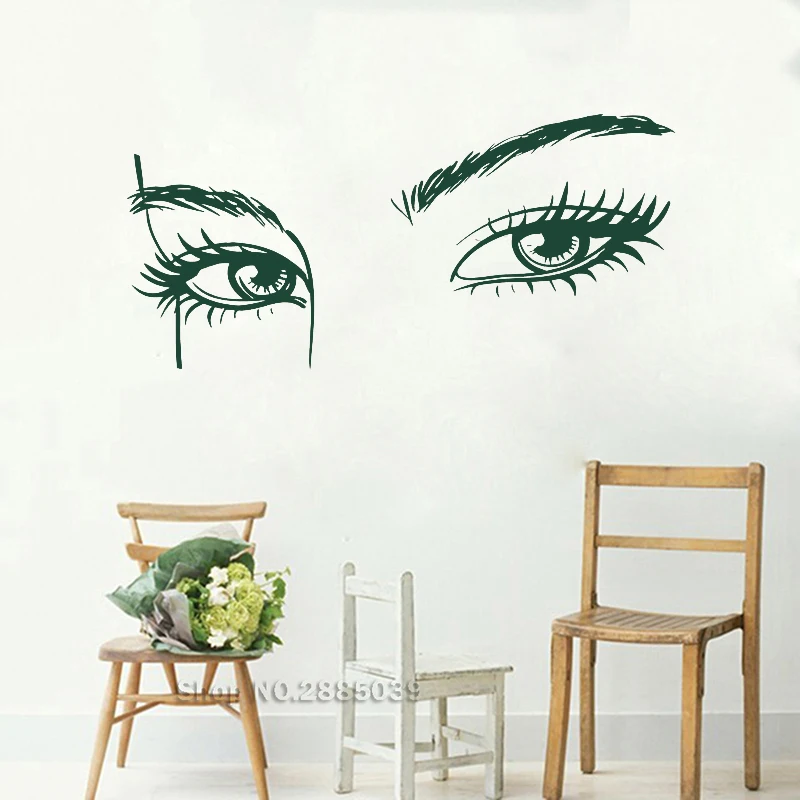 Warm Eyes Wall Decal Vinyl Sticker Sexy Girl Eyelash Makeup Interior Art Mural Beauty Salon Classic Eyelashes Decoration LL154