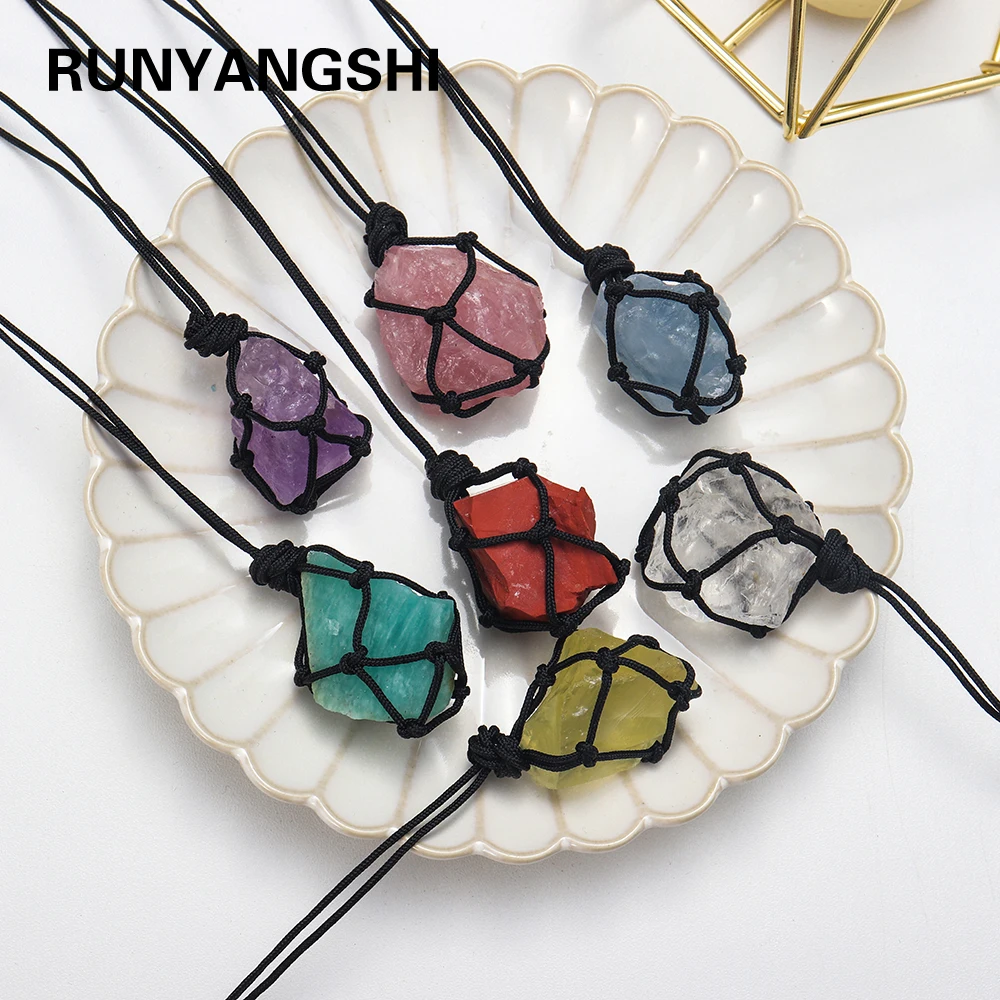 Runyangshi Natural Crystal Pendant Raw Stone Energy Necklace Gem Valentine's Day Gift Unpolished Quartz Decorate