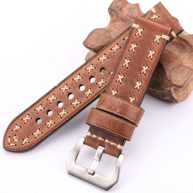 22mm 24mm Watchbands Men Lady 4 Colors Watch Band Genuine Leather Thick Watch Strap Belt Stainless Steel Buckle Accessories