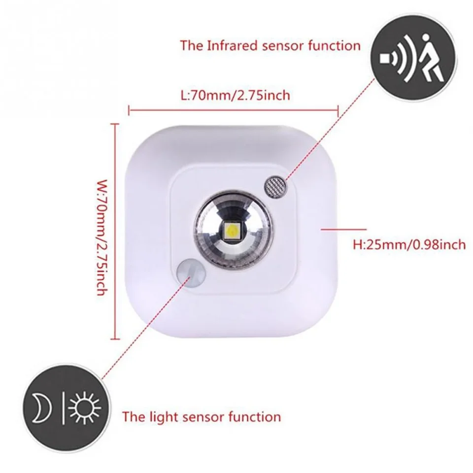 Motion Sensor Nachtlampje Draadloze Led Light Battery Operated Pir Infrarood Muur Lampen Kabinet Kast Verlichting Voor Slaapkamer Wc