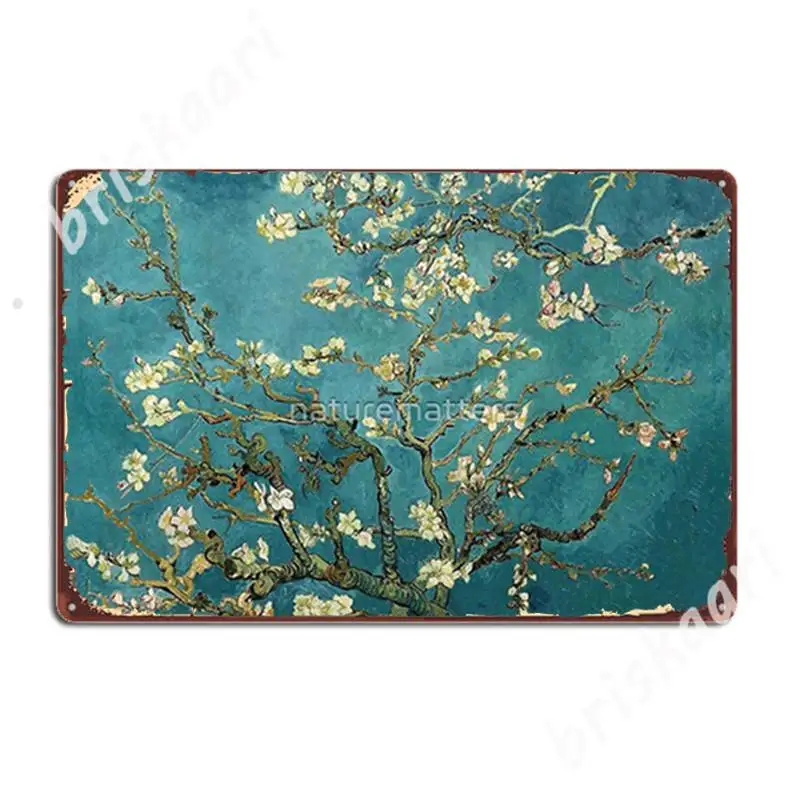 Blossoming Almond Tree, Famous Post Impressionism Fine Art Oil Painting By Vincent Van Gogh. Metal Signs Club Party Custom