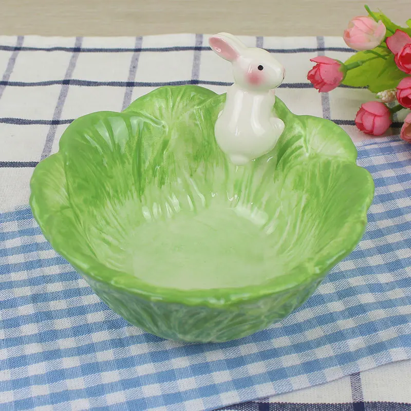 Creative Cartoon Tableware Rabbit Snack Plate Fruit Bowl Candy Plate Ceramics Fork Spoon Knife Cute  Dishes and Plates Sets