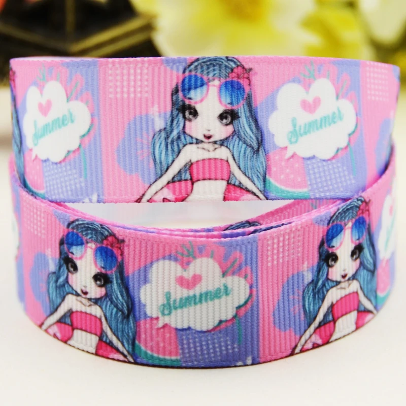 22mm 25mm 38mm 75mm Girl Cartoon printed Grosgrain Ribbon party decoration 10 Yards X-03463