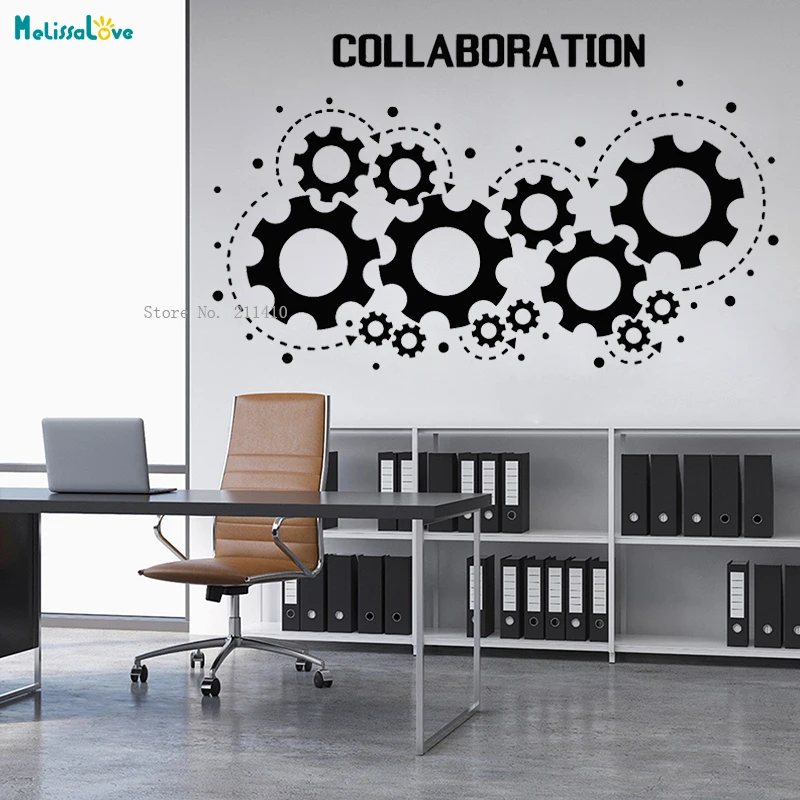 Teamwork Vinyl Wall Decal Collaboration Gears Office Style Teamwork Stickers Art Work Removable Murals YT4133