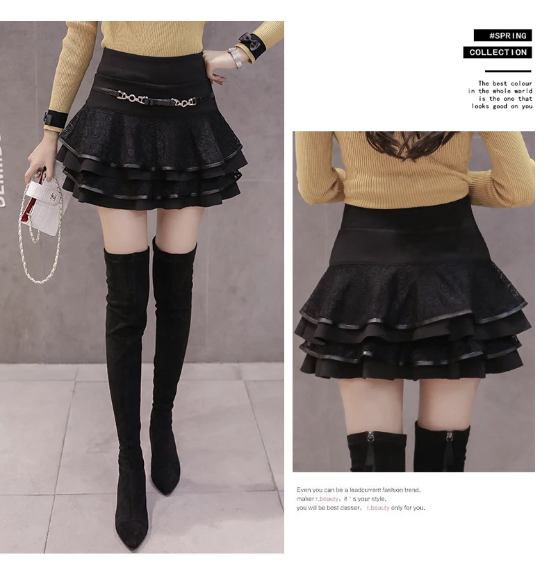 2020 new Korean lace short skirt pleated skirt female spring wild skirt skirt high waist pettiskirt DQ968