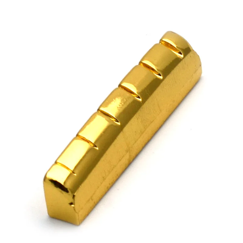 Ohello 6 String Slotted Brass Gold Plated Acoustic Guitar Nut and Bridge Saddle Guitar Parts Gold 72/76x3x7.8mm 42/43.2x3x5.5mm