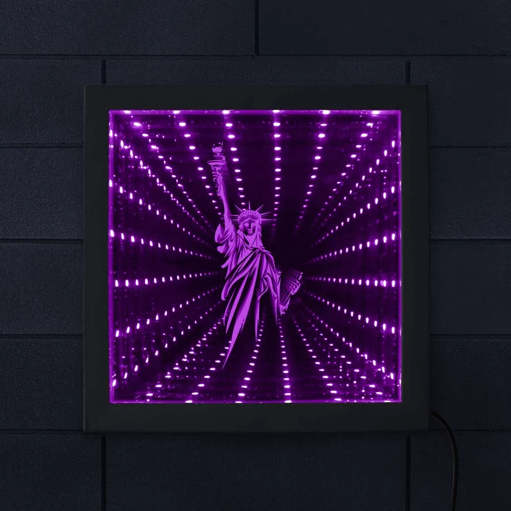 Statue of Liberty Minimalist LED Lighted Infinity Mirror Mesmerizing Tunnel of Light Independence Day New York Travel Souvenir