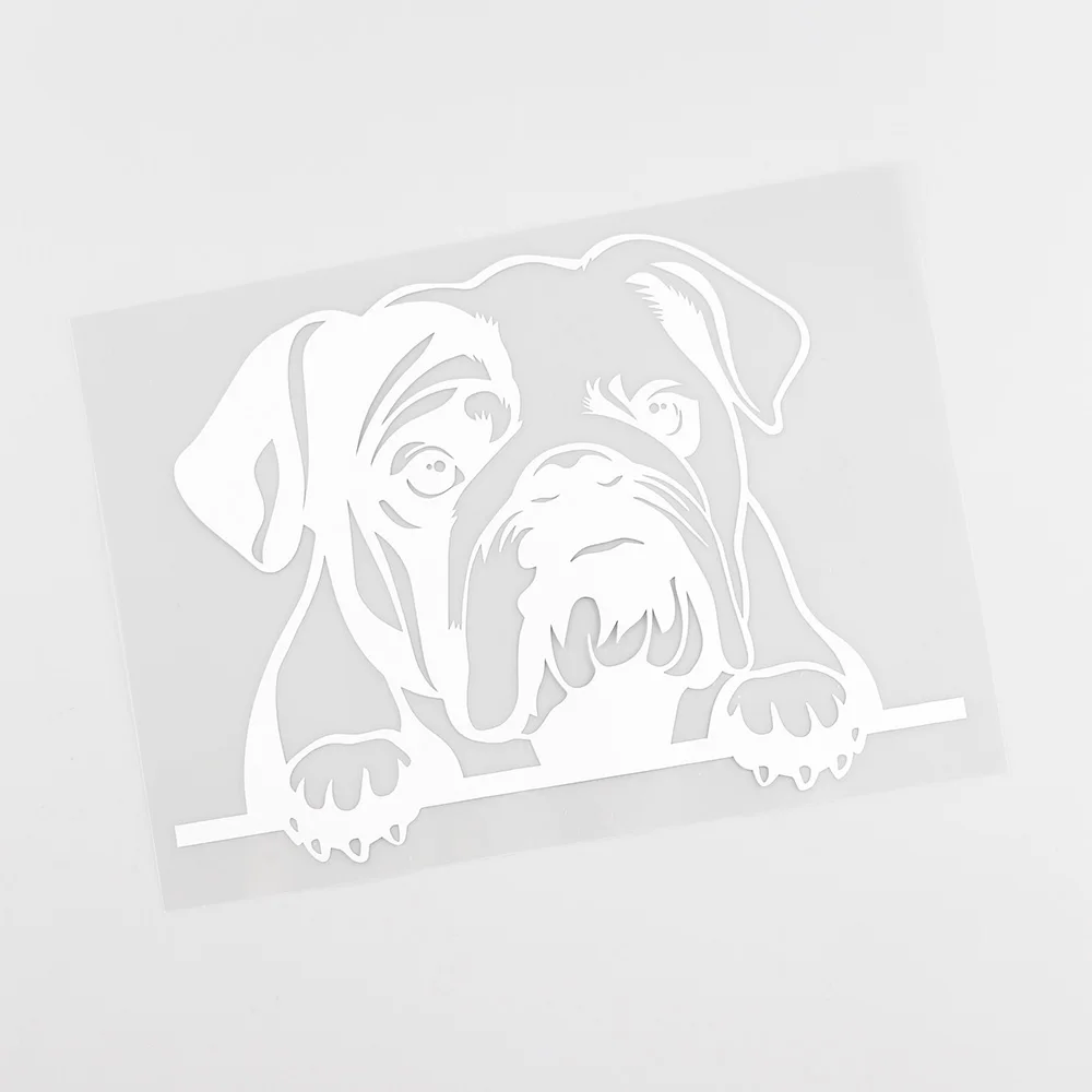 YJZT 16.2CMX11.9CM Fun English Bulldog Peeking Dog Vinyl Car Sticker Black/Silver 8A-0118