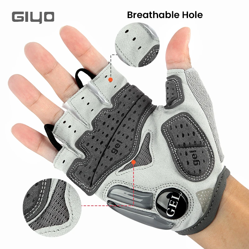 Giyo pół jazda palcami na rowerze rękawice Gel Palm Anti-Shock Wipe Sweat Design tkanina Lycra Mitten MTB Road rowerowe rękawiczki bez palców