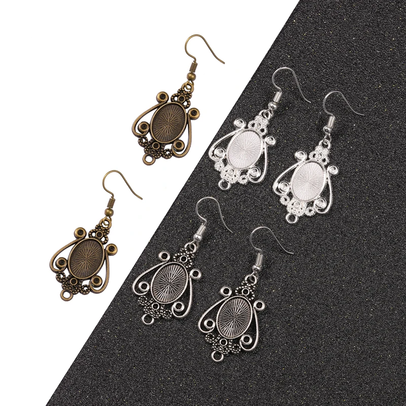 JUYA 10 par/20 sztuk 10x14mm kaboszony owalny kwiat ustawienia kolczyków Bezel pusta podstawa kaboszona dla DIY kolczyk tworzenia biżuterii — zdjęcie 3