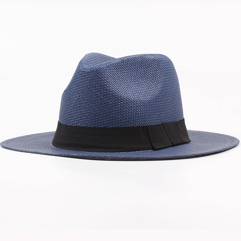 HT3090 New Summer Beach Hat Men Women Black Band Straw Hat Flat Brim Fedoras Panama Hat Male Female Wide Brim Sun Hat Beach Cap