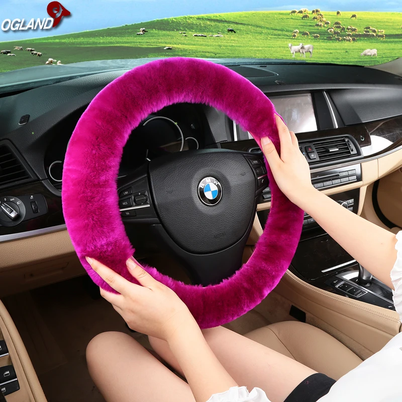 Fuzzy Fluffy Sheepskin Car Styling steering wheel covers for Australian Wool Fur Auto Parts leather woman Adults 36CM-42CM