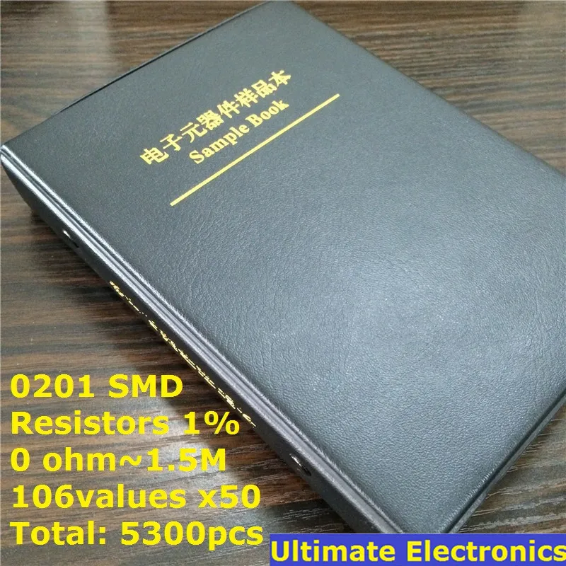 

0201 SMD Resistor Sample Book 106values*50pcs=5300pcs 1% 0ohm to 1.5M Chip Resistor Assorted Kit