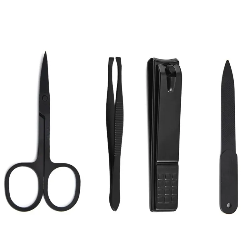 Coupe-ongles professionnel en acier inoxydable avec sac en cuir, 4 pièces/ensemble, haute qualité