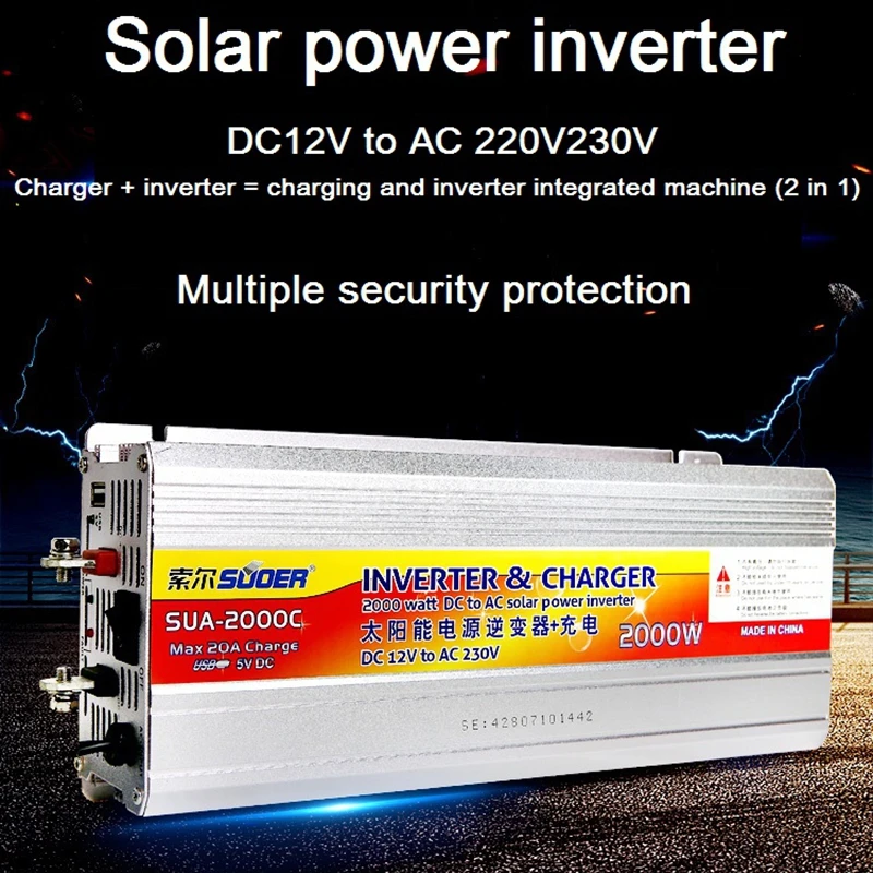 ソーラーハイブリッドインバーター,12v,220v,usb 500w,1000w,2000w変圧器,家庭用コンバーター