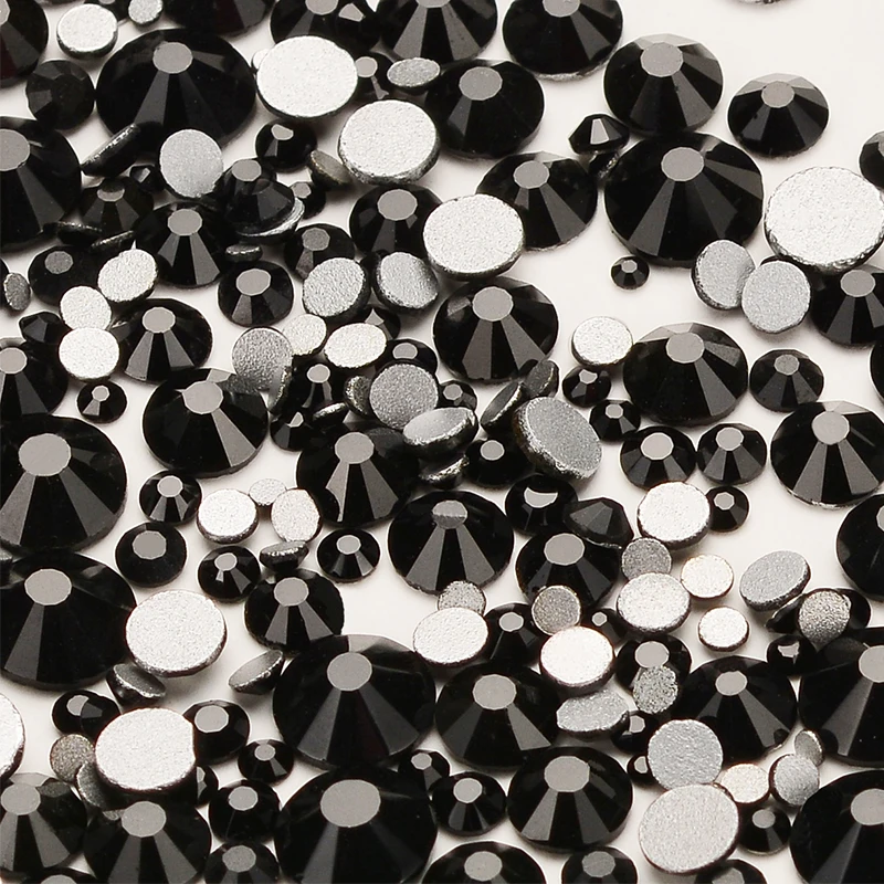 Mix Size Black SS3~SS20 Flat Back Rhinestones for Nail Arts and Crafts Nail Art Decorations