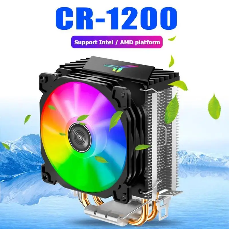 Jonsbo CR1200 CPU Cooler Fan RGB 3Pin 2 Heat Pipe Tower Automatic Lighting Cooling Fans Heatsink for LGA 775/1150/AM4/AM3+/AM3