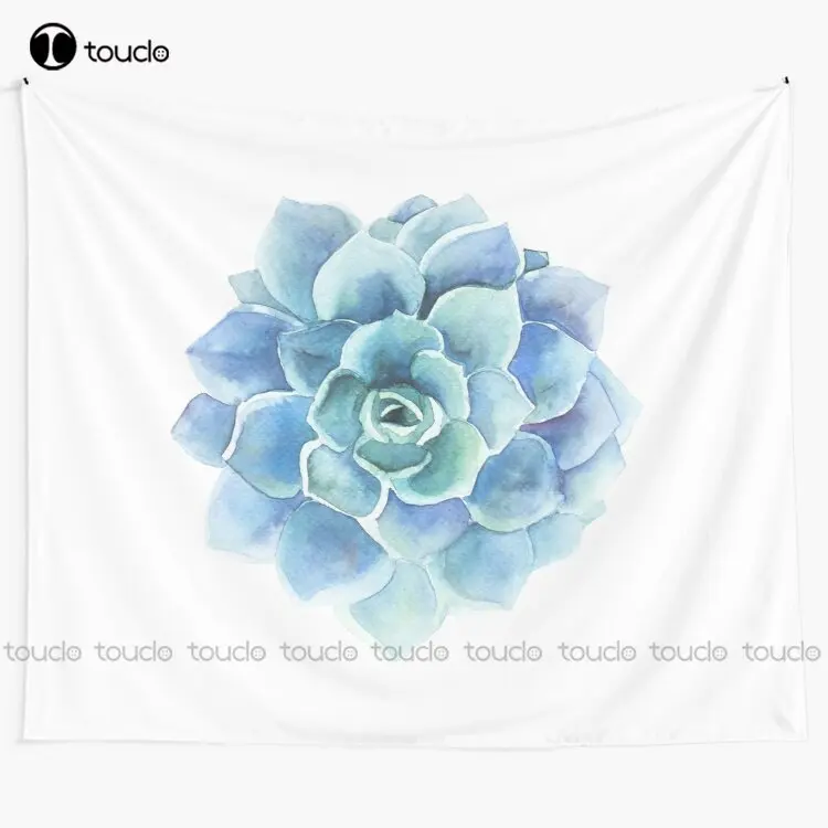 Watercolor Blue Tones Succulent Illustration Tapestry Long Tapestry Blanket Tapestry Bedroom Bedspread Decoration Wall Covering