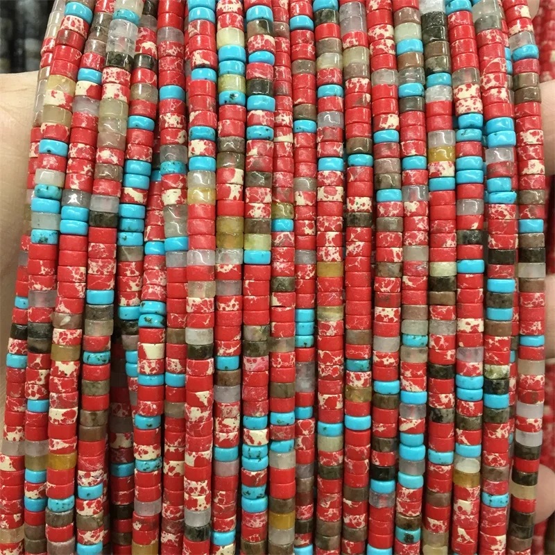 2*4MM Heishi Tiny Red Blue Turquoise Mix Color Gemstone Flat Round Loose Natural Stone Beads For Jewelry Necklace Making DIY