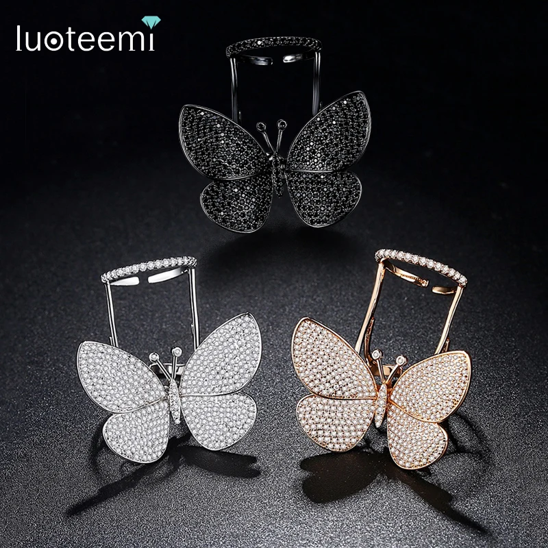 LUOTEEMI New Design Fashion Movable Butterfly Adjustable Rings for Women Gold Color Engagement Women Bridal Wedding Luxury Gifts