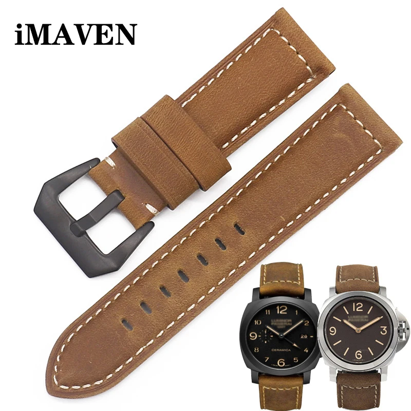 Genuine Leather Watch Band for Panerai Luminor Radiomir 18mm 20mm 22mm 24mm Stainless Steel Buckle Watchband High Quality Strap