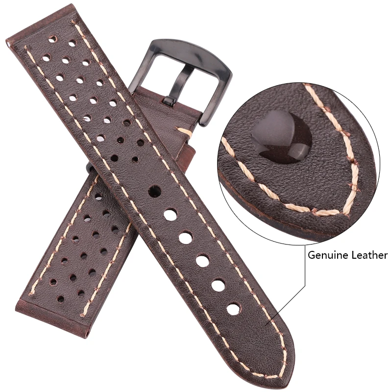 Genuine Leather Watchband 20 22 24mm For Samsung Galaxy Watch 3 4 Strap Cowhide Vintage Breathable Bracelet