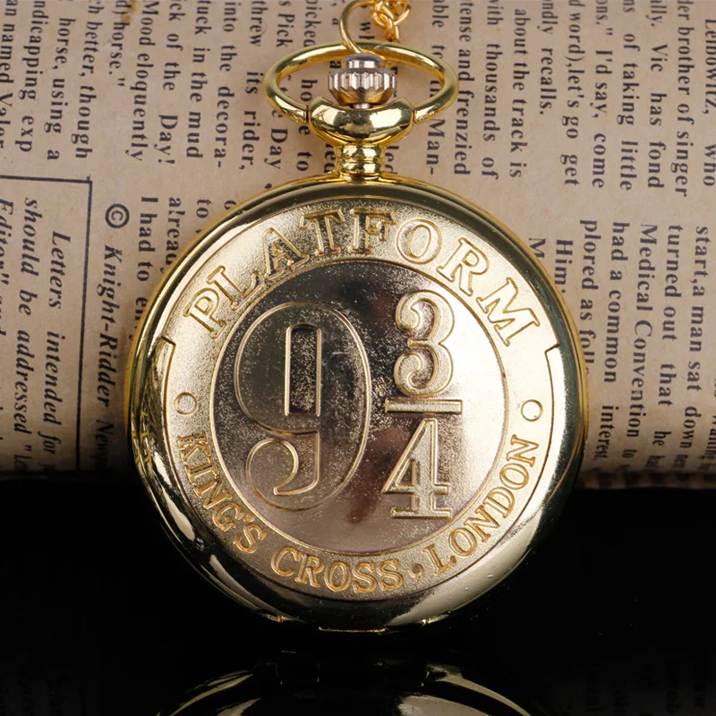 Nouvelle arrivée croix du roi de londres 9 3/4 montre de poche à Quartz plate-forme, collier chasseur complet noir pendentif horloge Relogio DeBolso