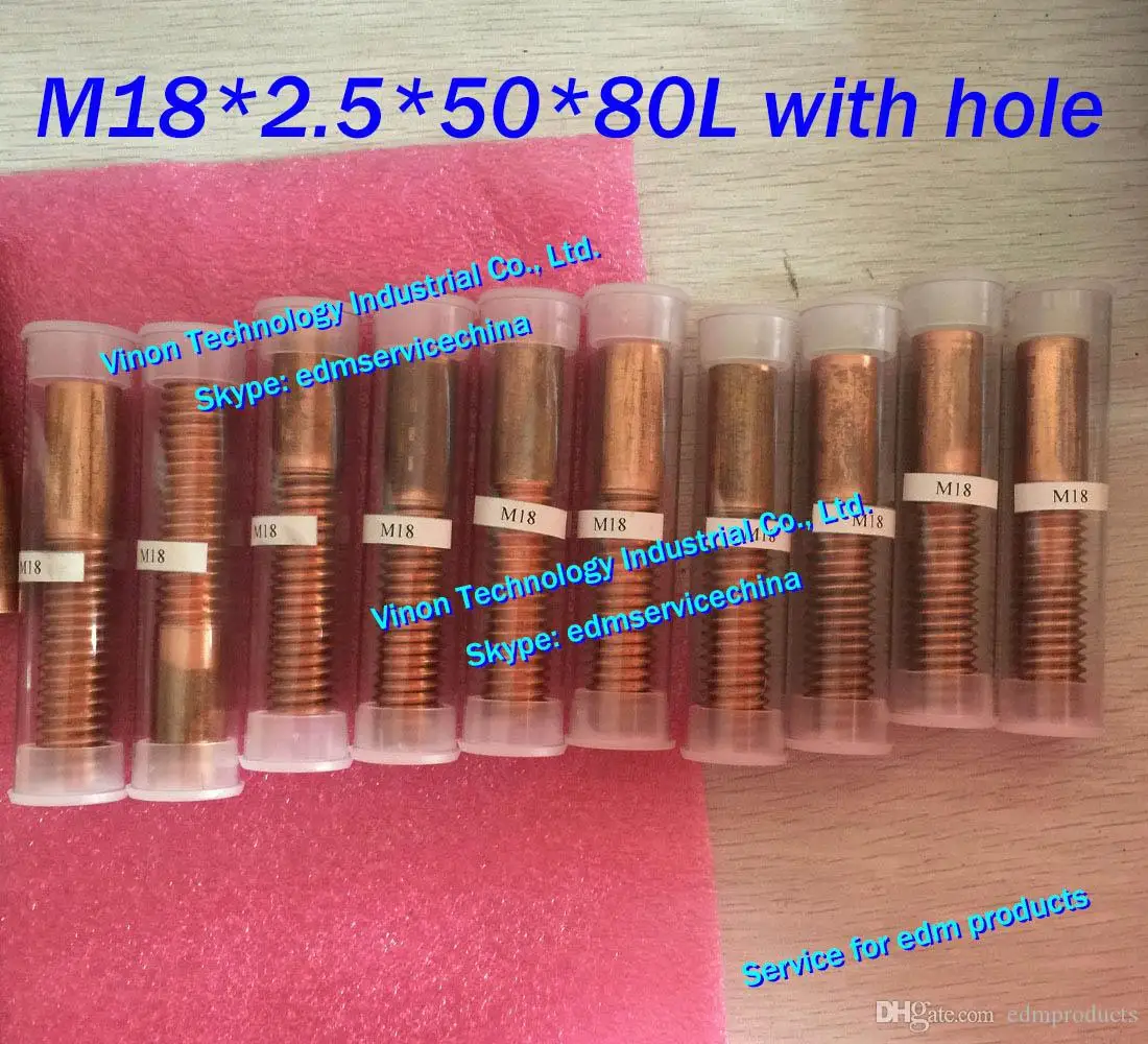 (10pcs/lot) M18*2.5*50*80mm Metric Copper Orbital Tapping Electrode with flushing hole for edm copper thread electrode M18