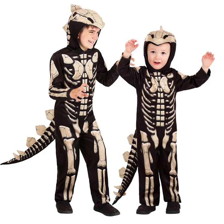 

New Halloween Child Kid Baby Jurassic Period Stegosaurus Dinosaur Cosplay Fossil Skeleton Costume Black and white Jumpsuits