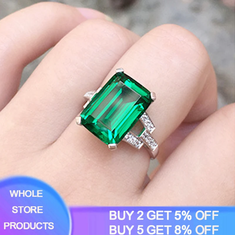 

YANHUI Luxury Big Created Emerald Ring Tibetan Silver Ring Women's Trendy Green Rings Party Fashion Jewelry R277