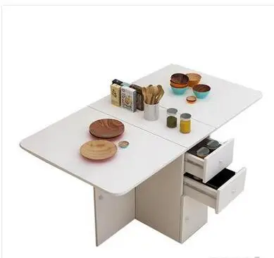 Modern small family telescopic folding dining table rectangular mobile kitchen lockers simple combination of tables and chairs