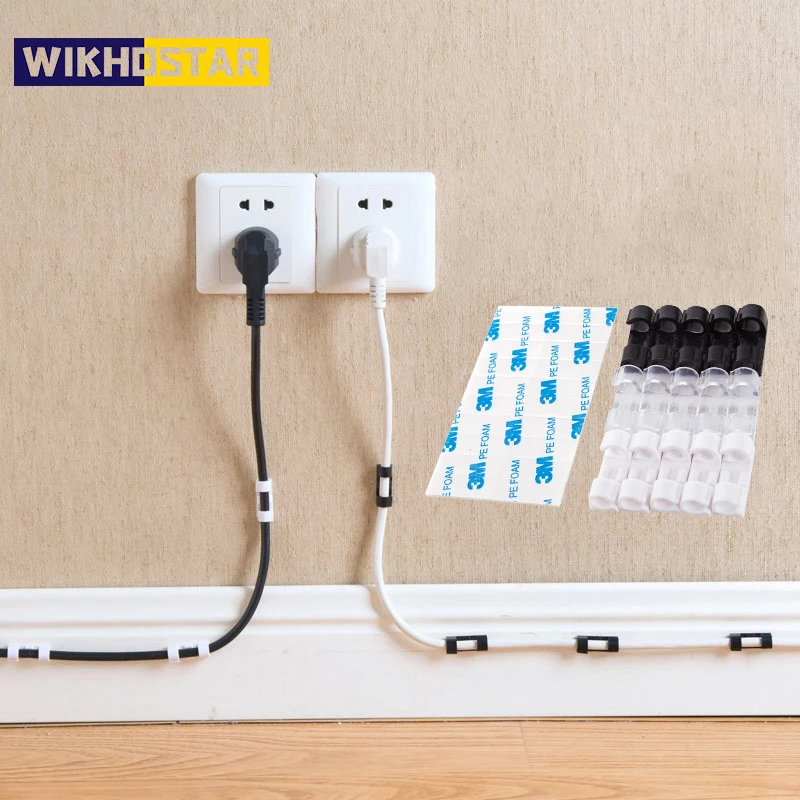 Wikyostar-organizador de cables con Clip, organizador de cables, Clips, gestión de cables, cargador adhesivo, cierre, Cable USB de escritorio,