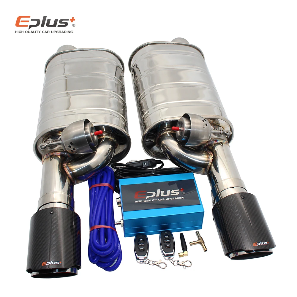 EPLUS 1 Pair Car Exhaust System Vacuum Valve Control Exhaust Pipe Kit Remote Control Variable Silencer Stainless Universal 63mm