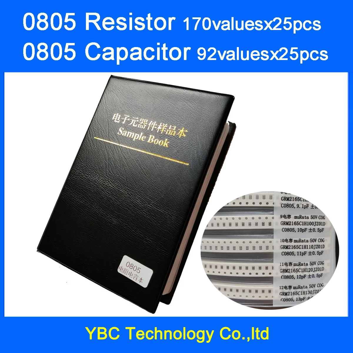 0805 SMD Resistor 0R~10M 1% 170valuesx25pcs=4250pcs + Capacitor 92valuesX25pcs=2300pcs 0.5PF~10uF Sample Book