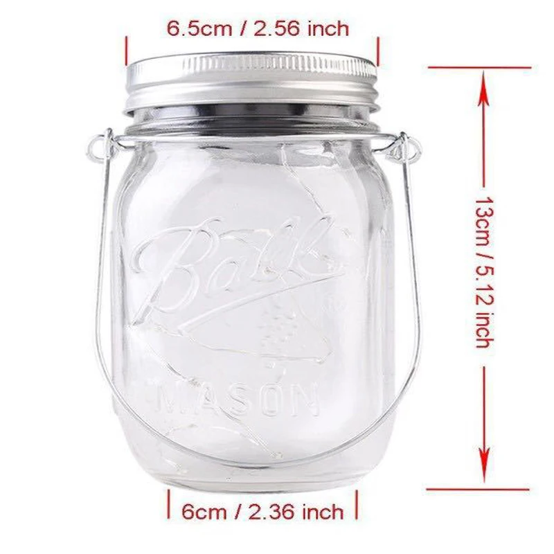 1pcs Solar Mason Jar Light with Handles 20 Led String Fairy Firefly Lights Lids For christmas Patio,Lawn,Garden Decor-No Jars