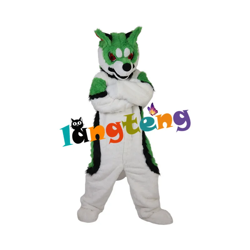 879 Langteng สีเขียว Fox ชุดสุนัข Husky Mascot ฮาโลวีนเครื่องแต่งกาย Fursuit